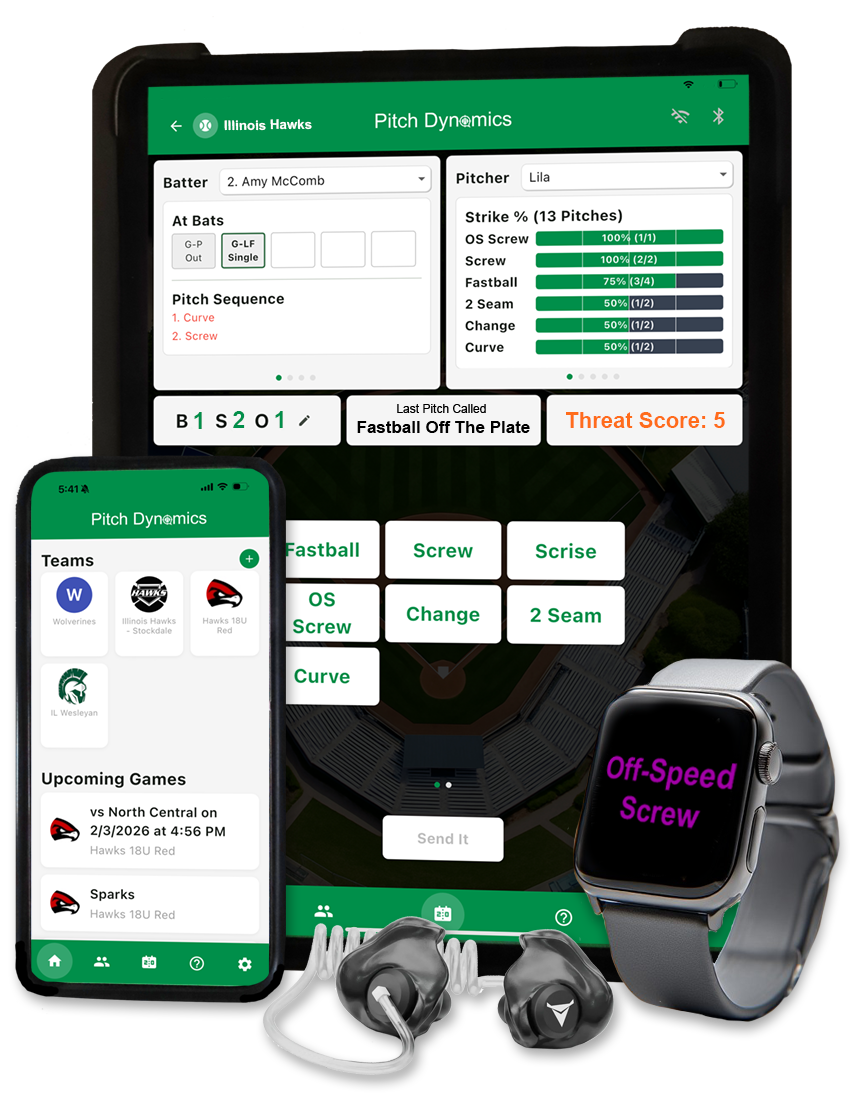 iPad, iPhone, and Apple Watch showing Pitch Dynamics app